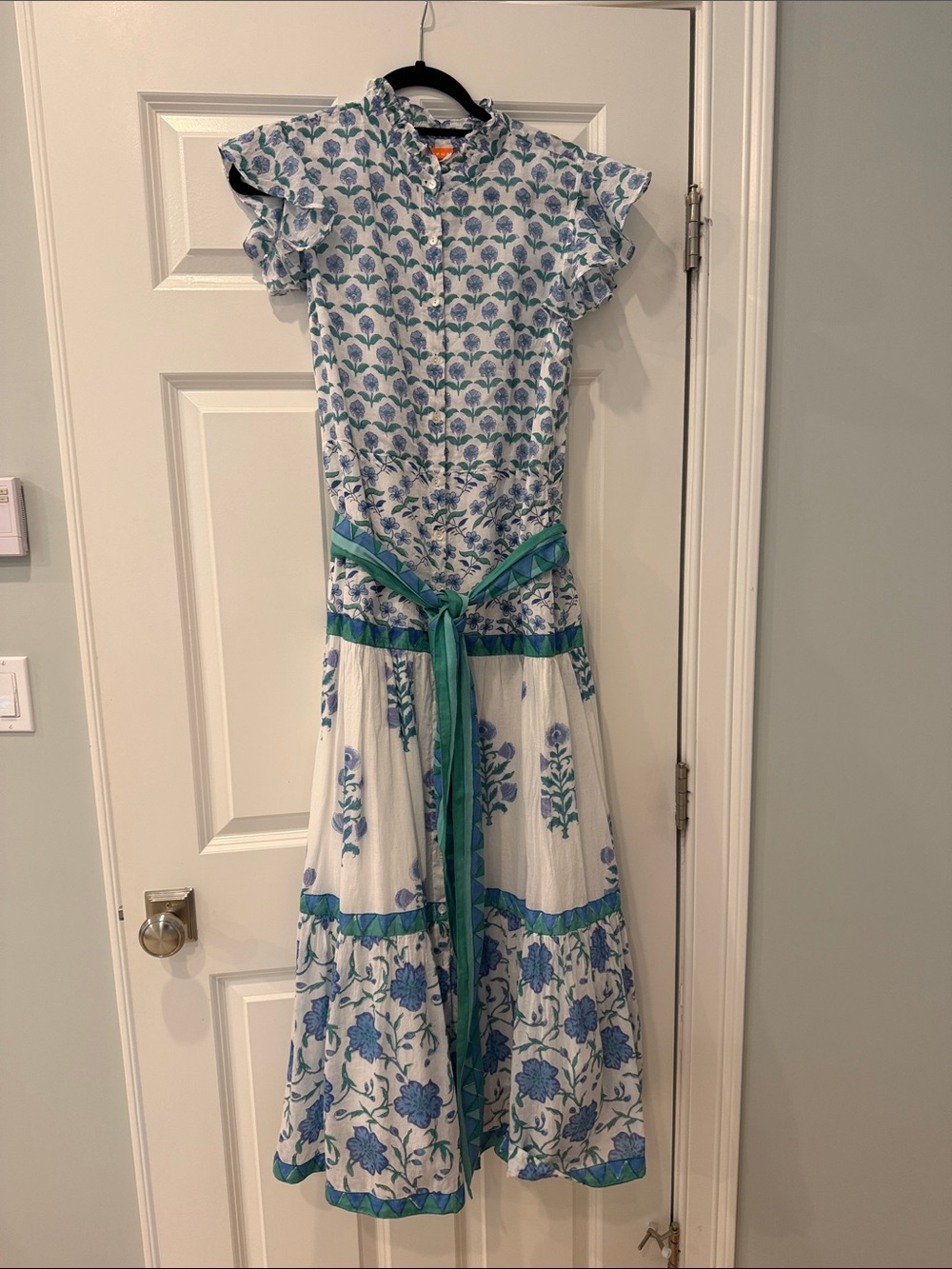 Oliphant Ruffle Color Button Maxi Dress Size S